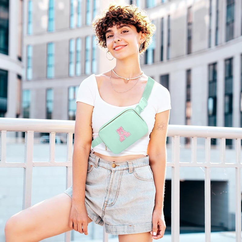 YQE Belt Bag Fanny Pack Crossbody Bags with Initial Letter Patch, Waist Packs Everywhere with Adjustable Strap, Cute Stuff Birthday Gifts for Teenager Girls, Cool Stuff for Teens Girl (Green, A) - Image 2